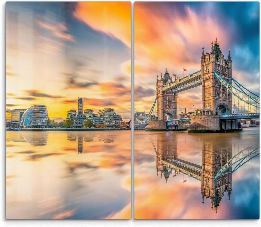 Fornuis afdekplaten glas Kookplaat beschermers Keukenbescherming 3D Diepte effect 2x 30x52 cm Tower Bridge