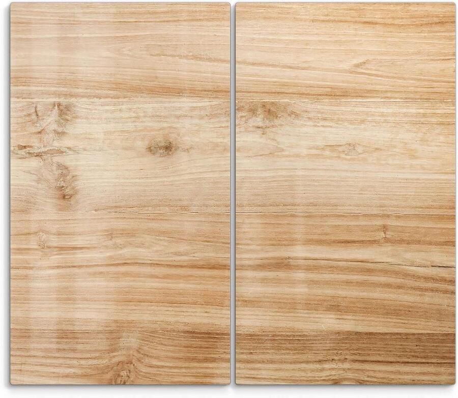 Fornuis afdekplaten glas Kookplaat beschermers Keukenbescherming 3D houtstructuur motief 2x 60 x 52 cm Houtkleurig