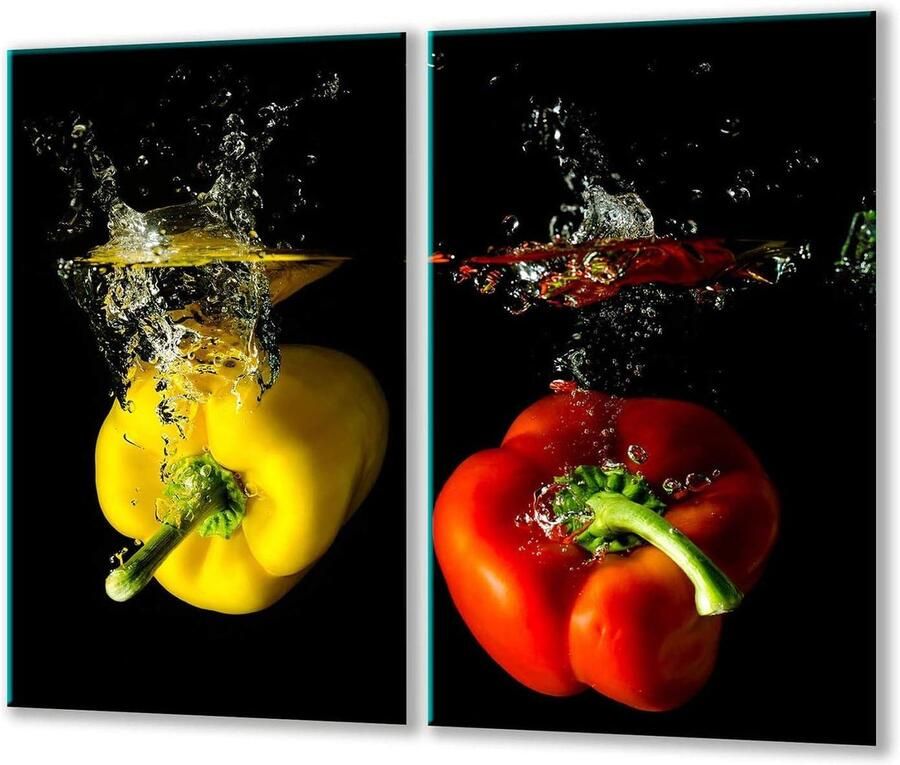 Fornuis Afdekplaten Glasplaat Set Keuken Beschermen Krasbestendig Gehard Glas 2x 30x52 cm Zwart Rood