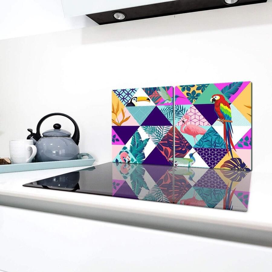 Fornuis Afdekplaten Keramische Deksel Keuken Beschermen Gehard Glas 2x 40x52 cm Met Opdruk