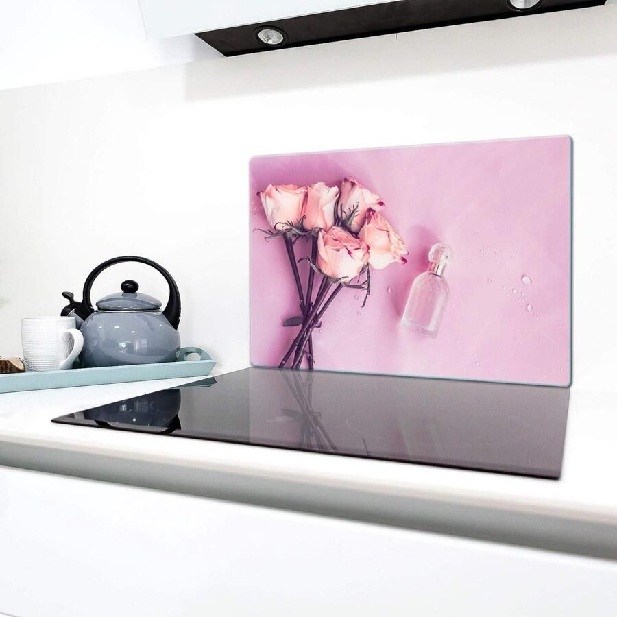 Fornuis Afdekplaten Keramische Deksel Keuken Beschermen Gehard Glas 80x52cm Roze