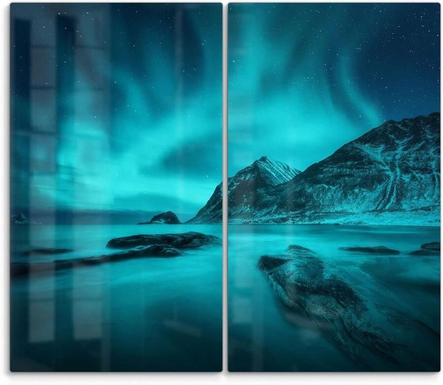 Fornuis afdekplaten Kookplaat beschermers Keuken decoratie 3D diepte effect Set van 2 Polarlichten Noorwegen