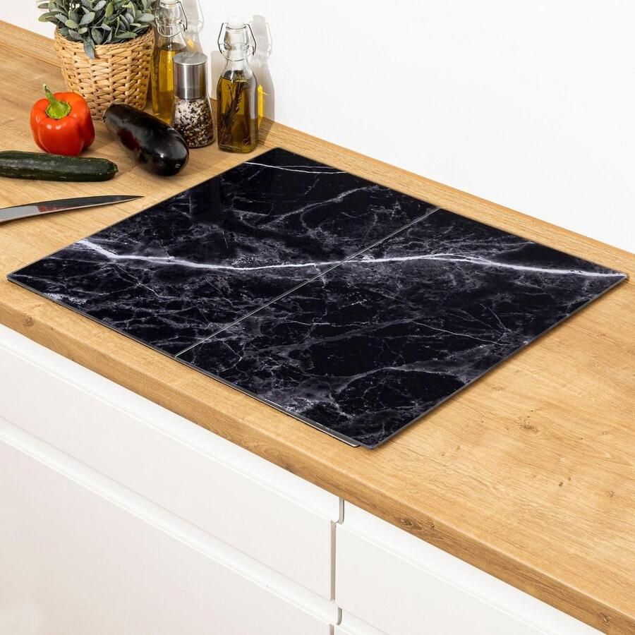 Fornuis Afdekplaten Kookplaat Beschermers Keuken Werkruimte Marmerlook Design 52 x 30 cm Zwart