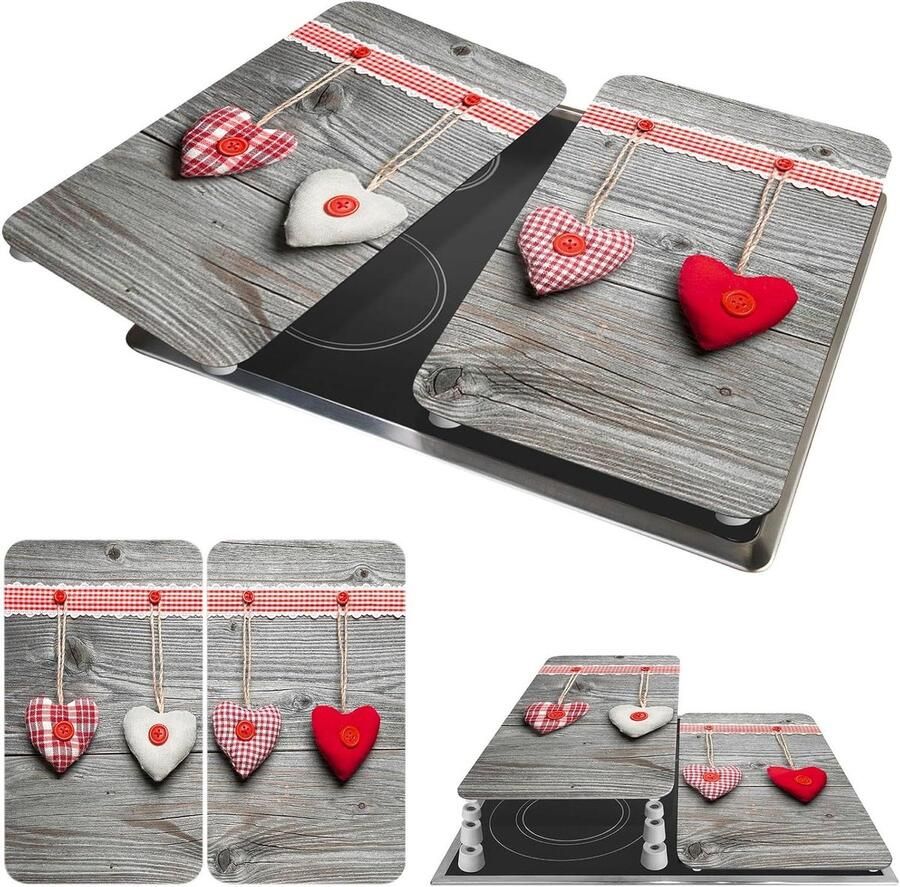 Fornuis Afdekplaten Kookplaat Beschermers Keuken Werkruimte Set van 2 30 x 52 cm Harten Motief