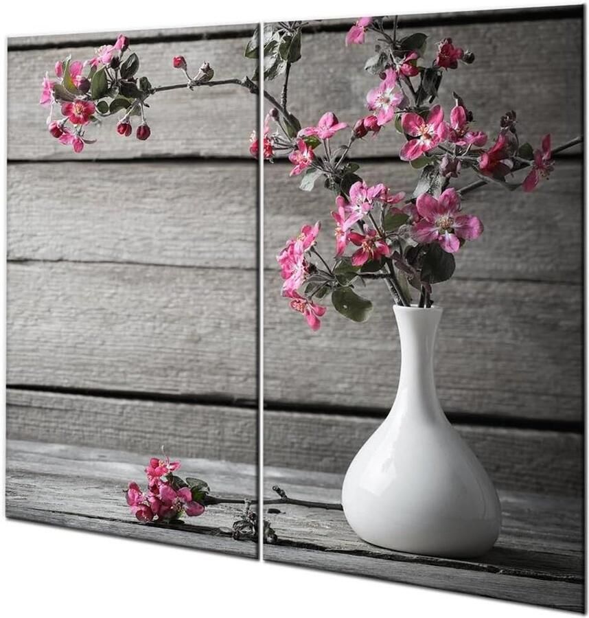 Fornuis Afdekplaten Set Keramische Afdekking Glas Keuken Beschermen Kras- en Slagvast 2x 30x52 cm Roze Natuur