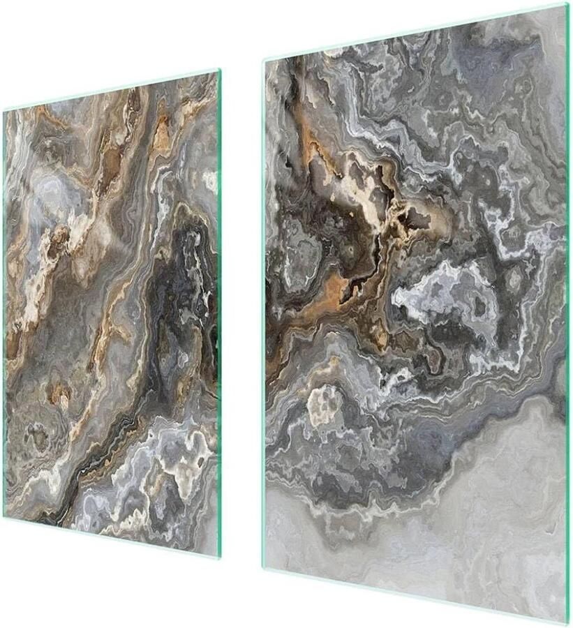 Fornuis afdekplaten set Kookplaat beschermers Keukenbescherming Gehard glas 75 x 52 cm Marmer