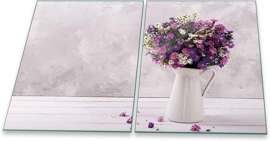 Fornuis Afdekplaten Werkblad Beschermers Kookplaat Beschermen Hygiënisch Glasoppervlak 2x 40x52 cm Paars Bloemen