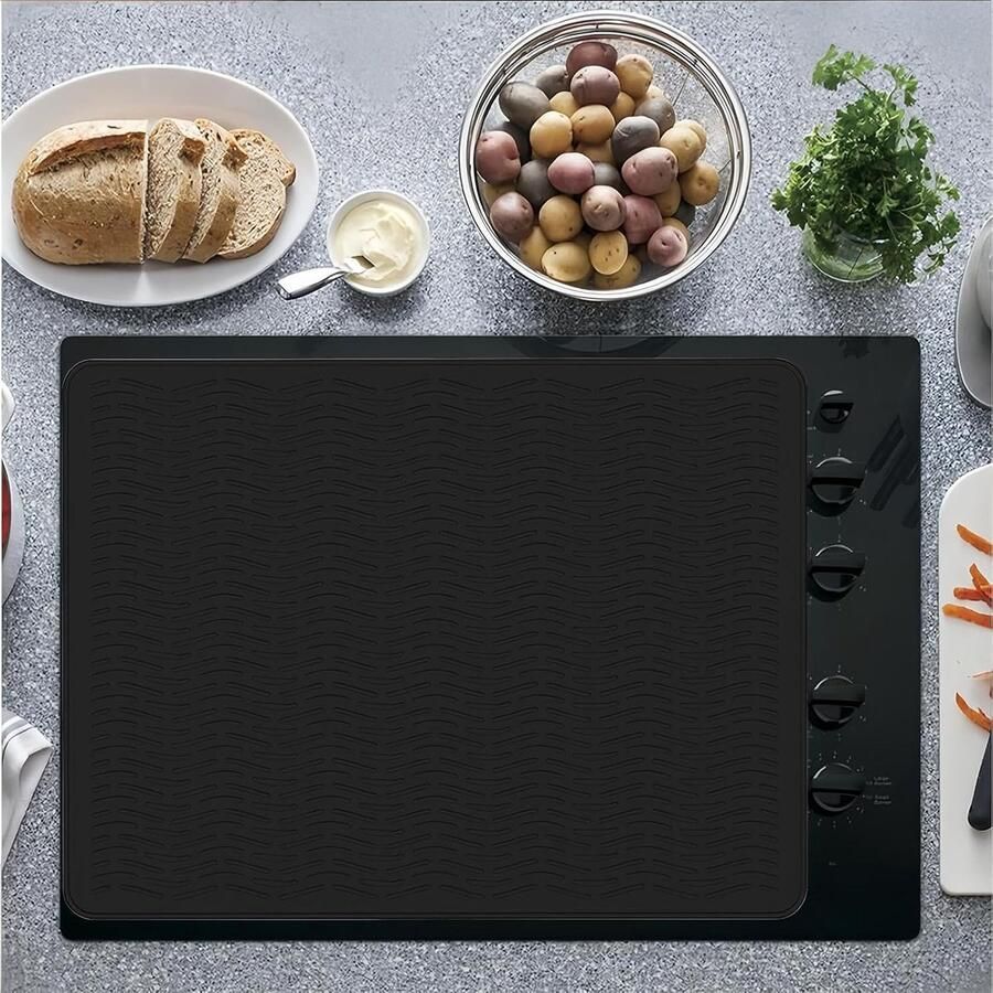 Fornuis Afdekzeil Aanrechtbeschermer Kookplaat Keuken Organiseren Hittebestendig Siliconen 70x50 cm Zwart