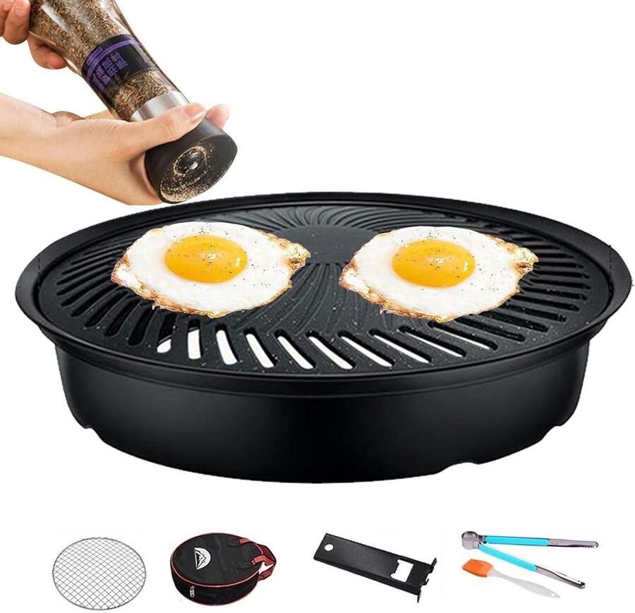 Fornuis Grill Pan BBQ Plaat Buiten Koken Anti-aanbaklaag 30 cm Zwart