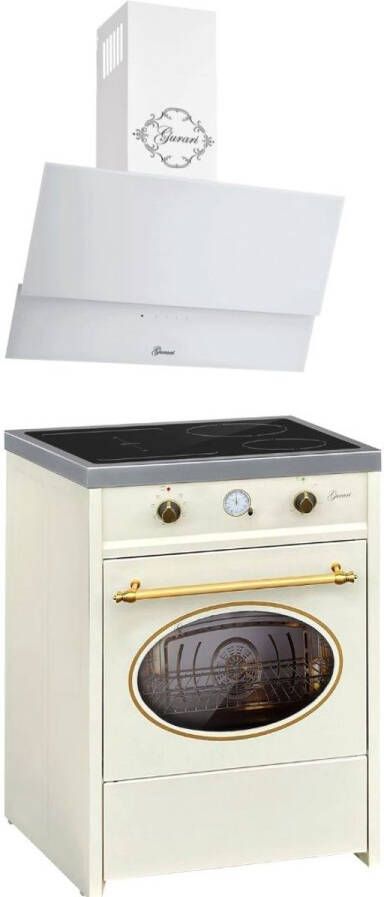 Gurari Fornuis GCH E 612 Cr r Retro Inductie 60 cm Range Coocker 60 L + Afzuigkap GCH 268 WH 6 Prime Afzuigkap 60cm