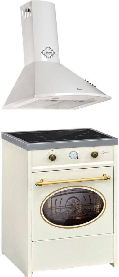 Gurari Fornuis GCH E 612 Cr r Retro Inductie 60 cm Range Coocker 60 L + Afzuigkap GCH C 046 WH 6 Afzuigkap 60 cm