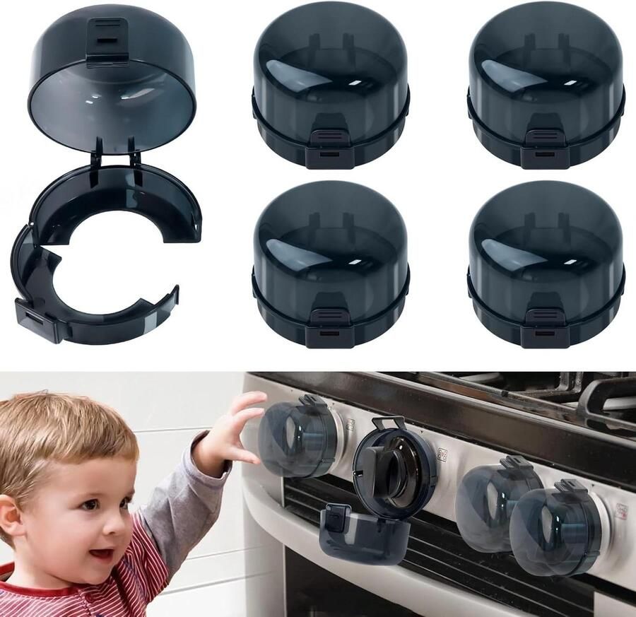 Fornuis knop afdekkingen Kindveilige sloten Baby proofing keuken Stevig en betrouwbaar ontwerp 5 stuks Zwart