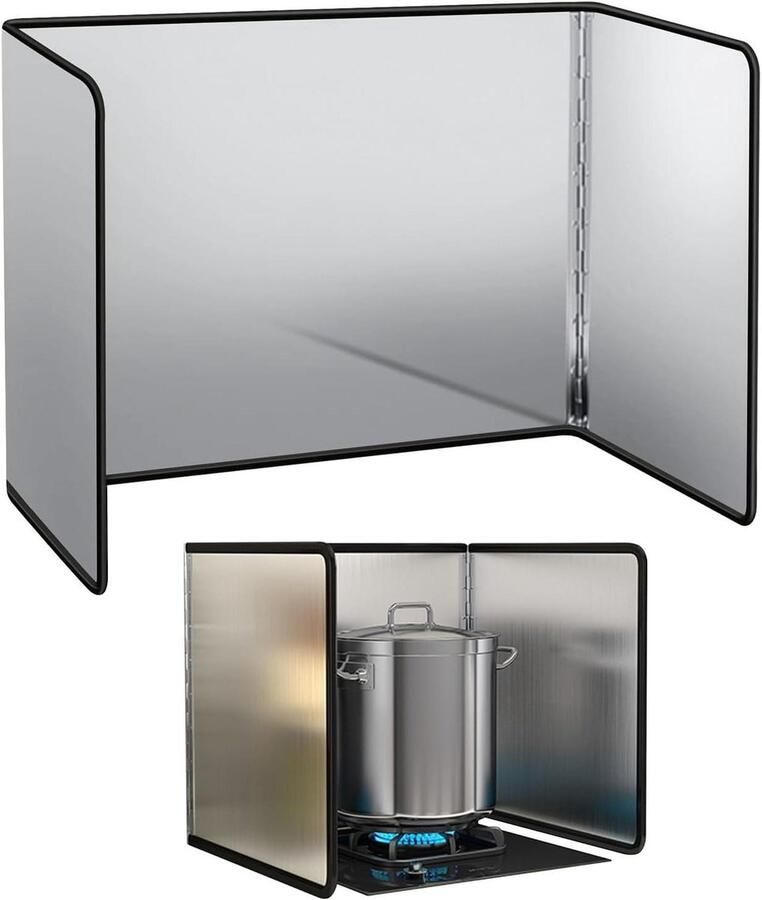 Fornuis Spatscherm Oliebeschermer Keuken Koken Beschermen Opvouwbaar Driezijdig 40x40x40cm Zilver