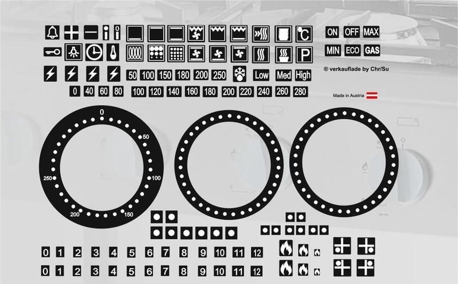 Fornuis sticker set Kachelmarkering symbolen Oven bediening Verwijderbaar zonder resten 9 mm x 9 mm
