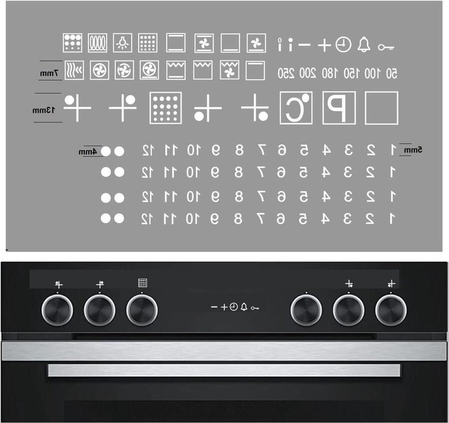 Fornuis sticker set Oven symbolen Keuken decoratie Glanzende afwerking 1 set Transparant wit