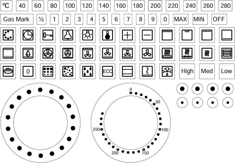 Fornuis Stickers Knop Symbolen Oven Repareren Hittebestendig Vinyl 2 Stuks Wit Zwart