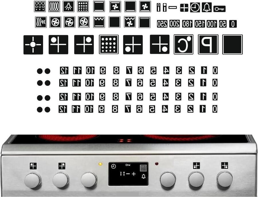 Fornuis Stickers Kookplaat Symbolen Keuken Vernieuwen Waterdicht Vinyl 94 Stuks Zwart Wit