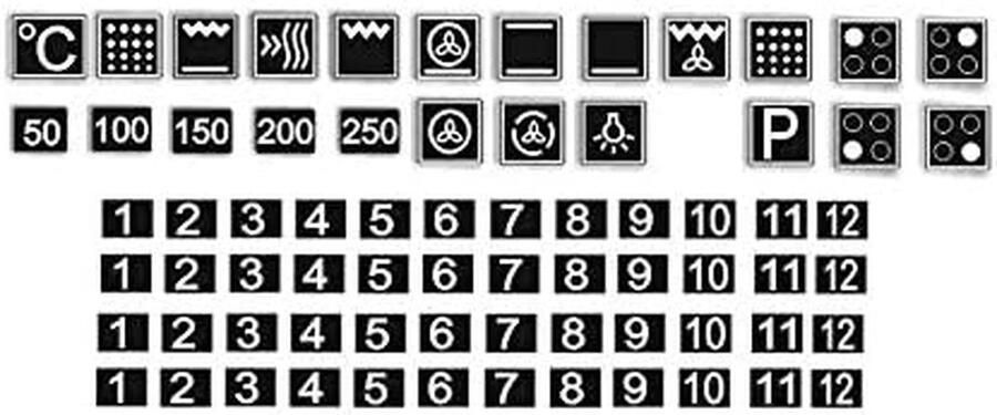 Fornuis stickers Oven symbolen Keuken renovatie Waterbestendig vinyl 05 x 05 cm Wit op zwart