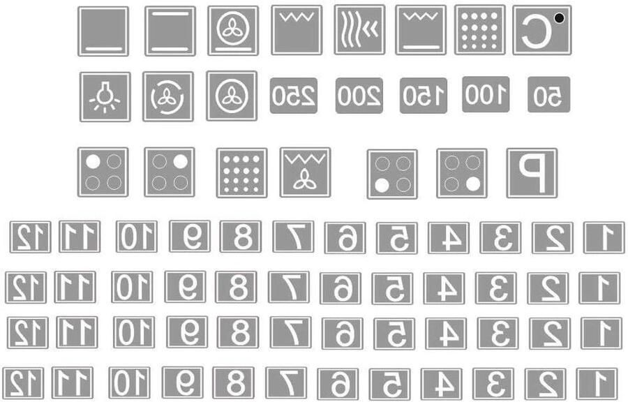 Fornuis Stickers Oven Symbolen Koken Vereenvoudigen Weerbestendige Film 10x10mm Wit Grijs
