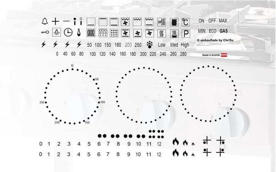 Fornuis Symbolen Kachel Stickers Markeren Knoppen Waterdicht Vinyl 9 mm Zwart Transparant