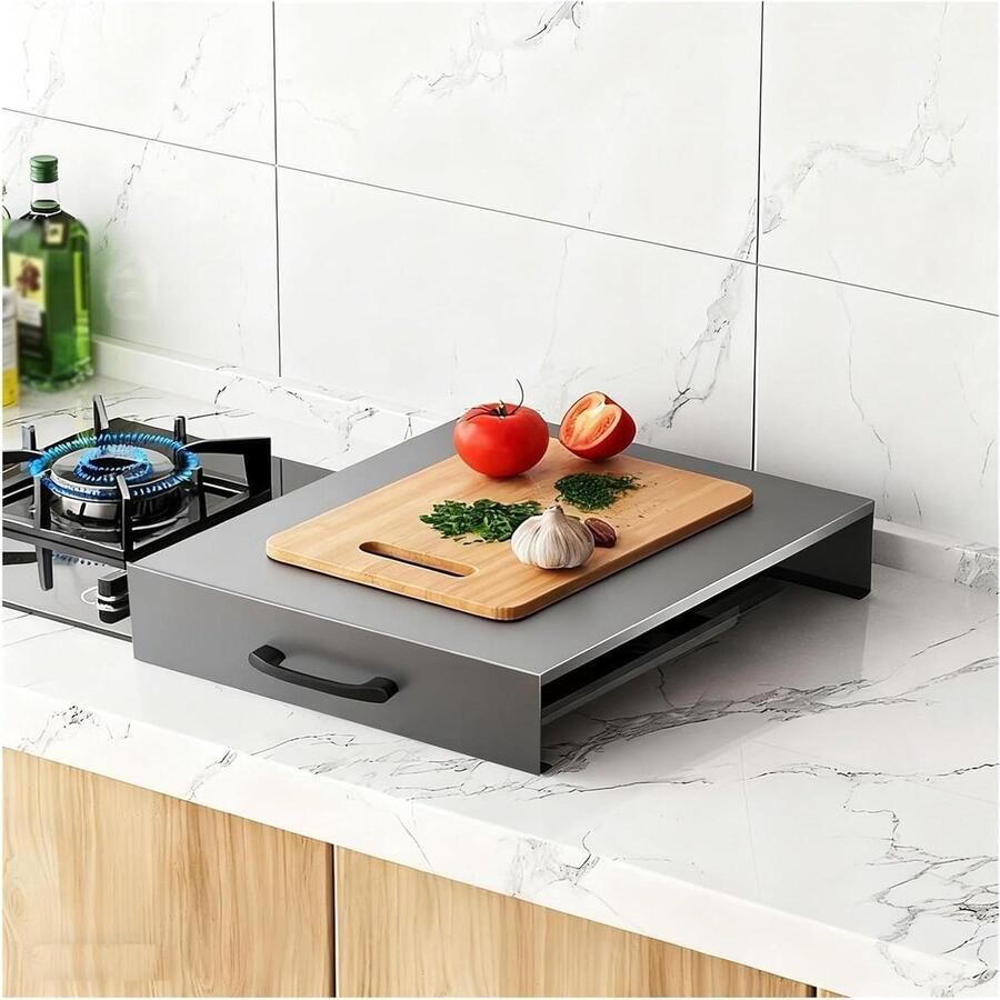 Fornuis Top Cover Snijplank Gasfornuis Keuken Organiseren Krasbestendig Koolstofstaal L13.78xB15.75xH2.76IN Grijs