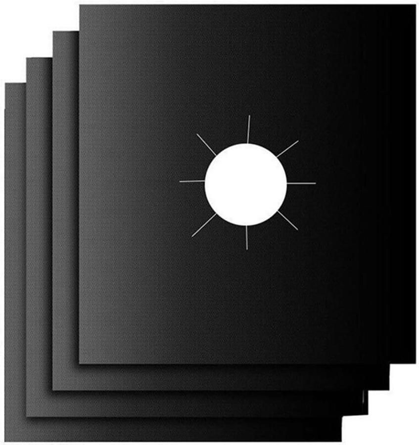 Fornuisafdekkingen Beschermhoezen Gasfornuis Koken en Schoonhouden Hittebestendig Teflon 27x27 cm Zwart