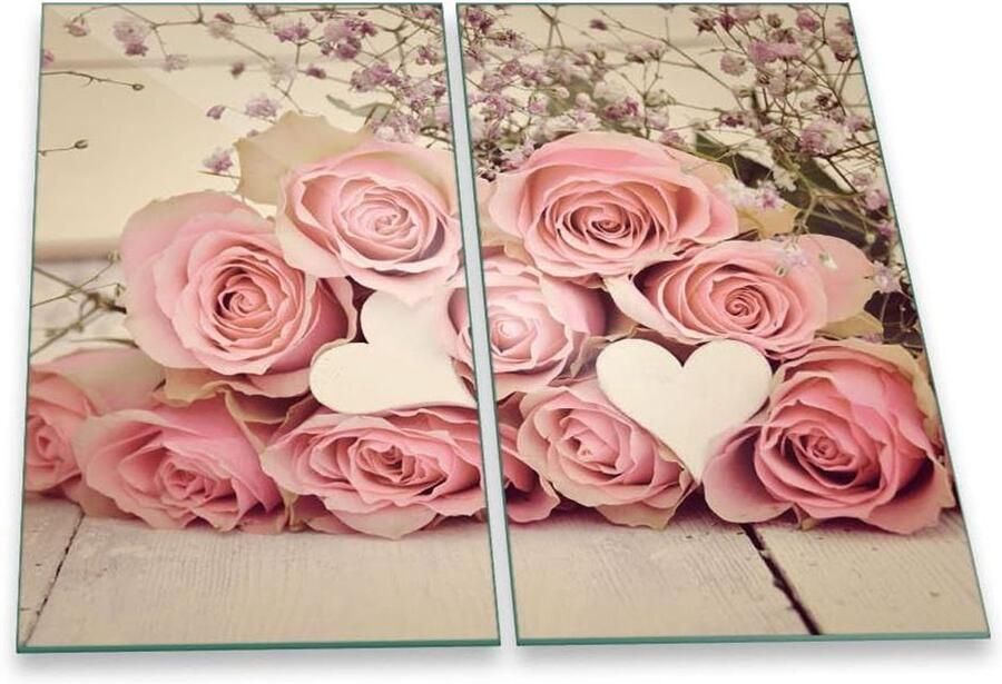 Fornuisafdekplaat 2-delig Kookplaat beschermer Keukenwerkblad vergroten Kras- en slagvast glas 2x30x52 cm Roze