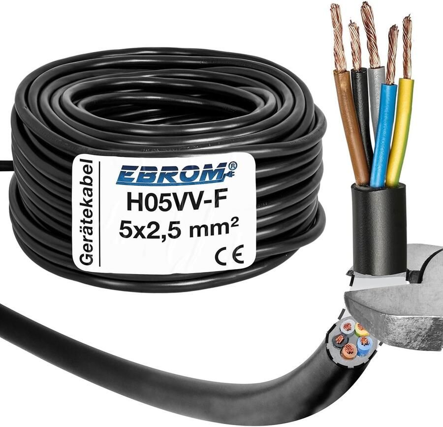 Fornuiskabel Aansluitkabel fornuis Elektrische aansluiting Hittebestendig PVC 5 x 25 mm² Zwart