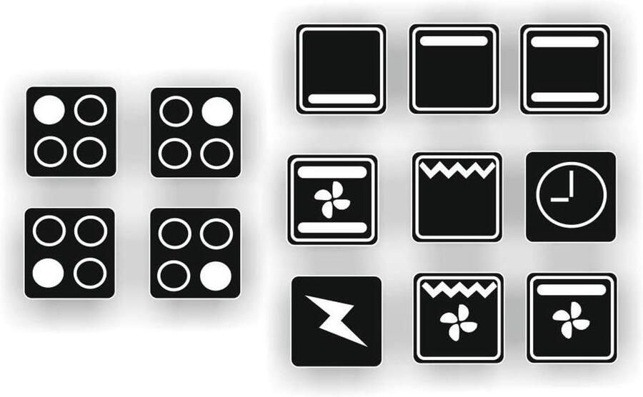 Fornuisstickers Set Kookplaat Symbolen Keuken Decoratie Zelfklevend Verwijderbaar 14x14mm Wit Zwart