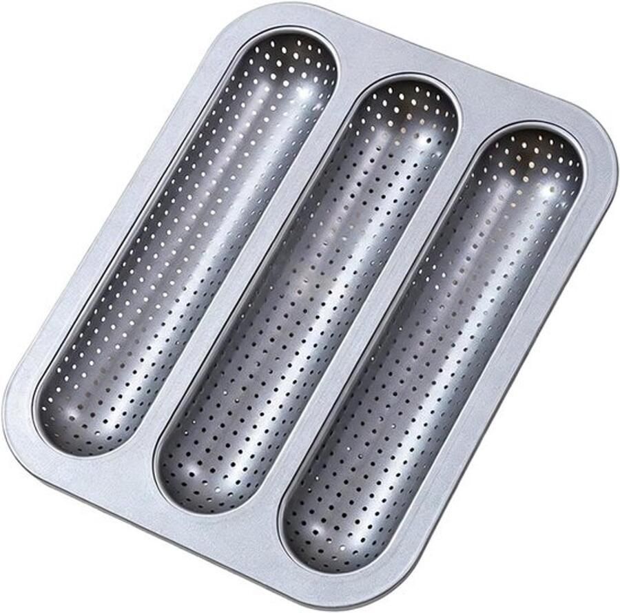 Frans Stokbroodbakblik Sandwich Bakvorm Brood Thuis Bakken Anti-aanbaklaag Geperforeerd 325 x 35 x 35 cm Grijs