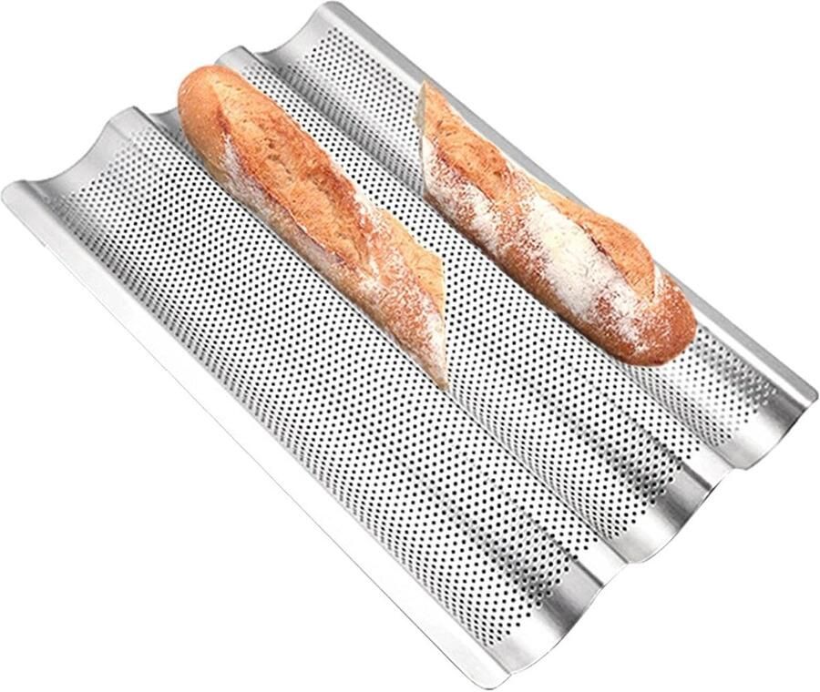 Franse Broodbakpan Brood Bakplaat Brood Bakken 3 Golven 38.5x25 cm Zilver