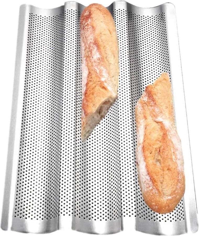 Franse broodbakpan Franse broodbakplaat Anti-stick 3 golven roestvrijstalen broodpan Roestvrijstalen stokpan anti-aanbak broodbak voor pizza koekje keukenhellper