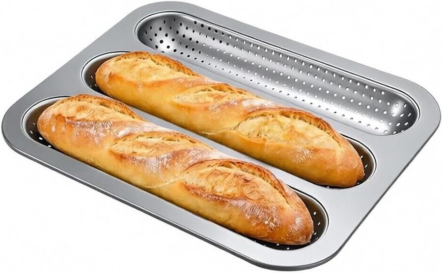 Franse Broodpan Bakvorm Lange Broodjes Thuis Bakken Geperforeerd Antiaanbakontwerp 325 cm Grijs