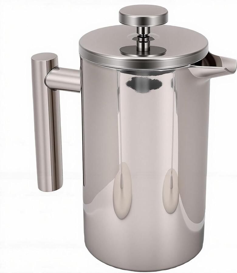 Franse Pers Koffiezetapparaat Koffiezetter Luxe Koffie Maken Dubbelwandig Geïsoleerd 600 ml Zilver