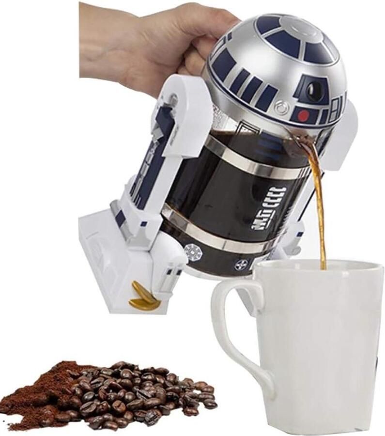 Franse Pers Koffiezetapparaat Reis Koffie Fles Koffie Zetten Uniek Robot Ontwerp 960ML Zwart