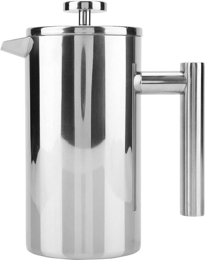 Franse pers koffiezetapparaat Theepot met filter Warme dranken zetten Dubbelwandig roestvrij staal 1000 ml Zilver