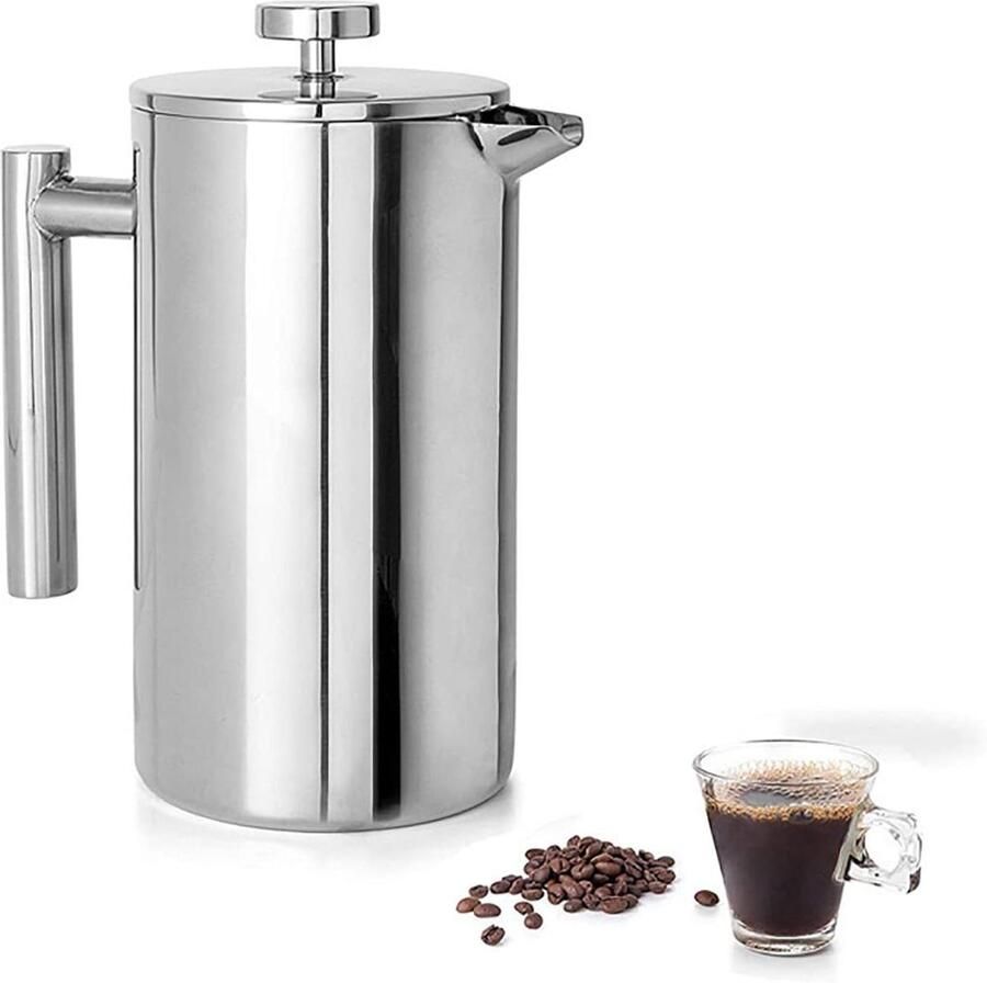 French Press Koffiezetapparaat Koffiepot Cafetière Verse Koffie Maken 3 Niveaus Filtersysteem 800 Ml Zilver