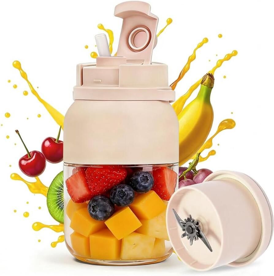 Fresh Juice Mixerfles smoothie maker to go 1200 ml flessenmixer met 38 messen draagbare mixer met lekvrij deksel voor reizen kantoor sportschool camping (wit)