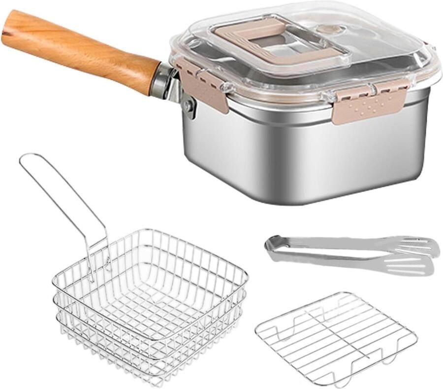 Frituurpan Keukenpan Knapperige Snacks Opvouwbare Handgreep 15.6D x 22.6B cm Zilver