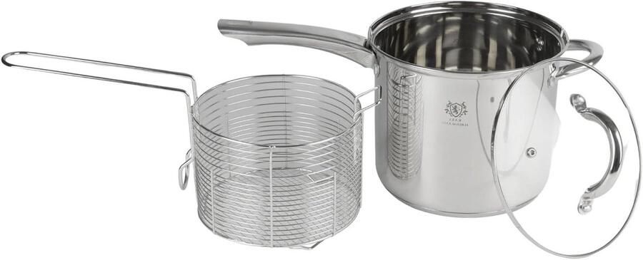 Frietpan met mand Multifunctionele pan Koken en stomen Roestvrij staal 36 Liter Zilver