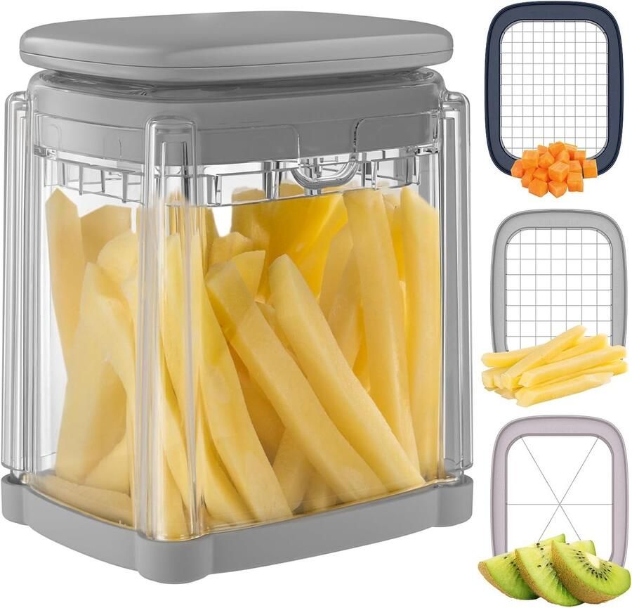 Frietsnijder aardappelsnijder voor frietjes frietsnijder met 3 roestvrijstalen messen multifunctionele groentesnijder voor friet komkommers wortelen uien en fruit