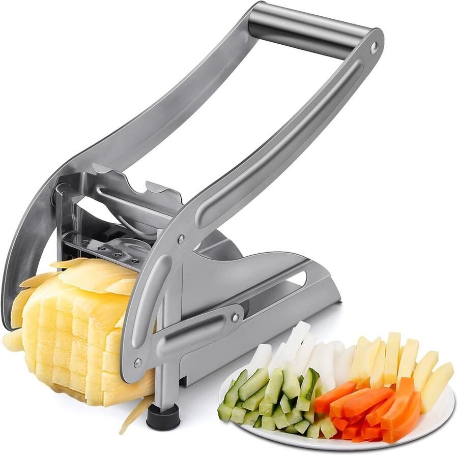 Frietsnijder met 2 snijinzetstukken aardappelpers van roestvrij staal met antislip rubberen voet aardappelsnijder voor uien aardappelen wortelen fruit groenten