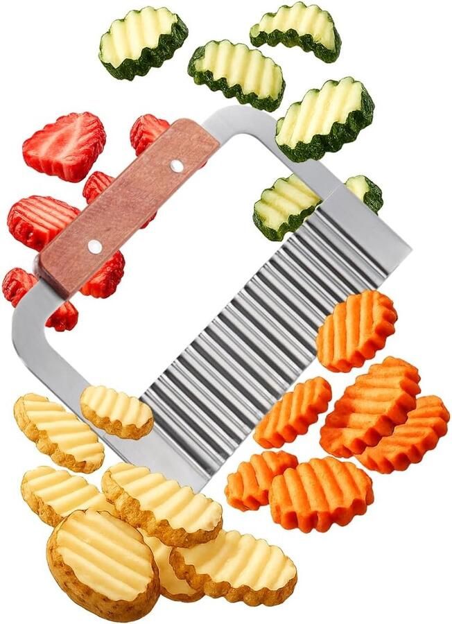 Frietsnijder met Houten Handvat – Golfsnijder Aardappel Groente Crinkle Cutter Keuken Snijder Hand Tool 18x12 cm