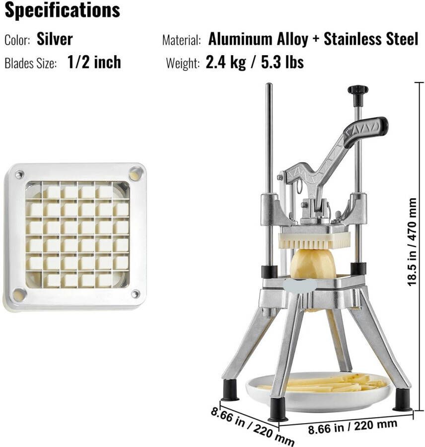 Frietsnijder Patatsnijder Handmatige Frietsnijder Groentesnijder Mandoline Aardappelsnijder – 12 inch Ideaal voor Aardappelen Uien Fruit en Meer