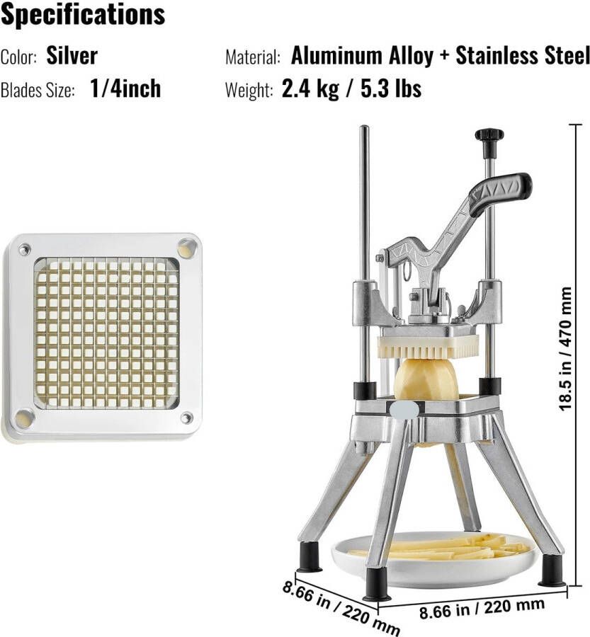 Frietsnijder Patatsnijder Handmatige Frietsnijder Groentesnijder Mandoline Aardappelsnijder – 14 inch Ideaal voor Aardappelen Uien Fruit en Meer