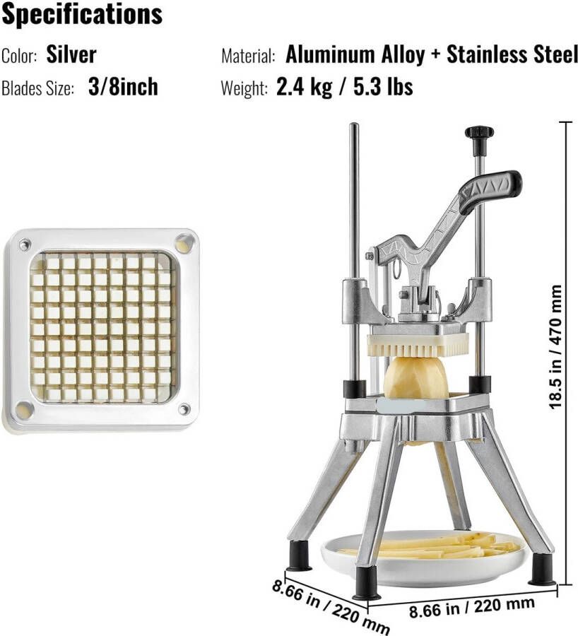 Frietsnijder Patatsnijder Handmatige Frietsnijder Groentesnijder Mandoline Aardappelsnijder – 38 inch Ideaal voor Aardappelen Uien Fruit en Meer