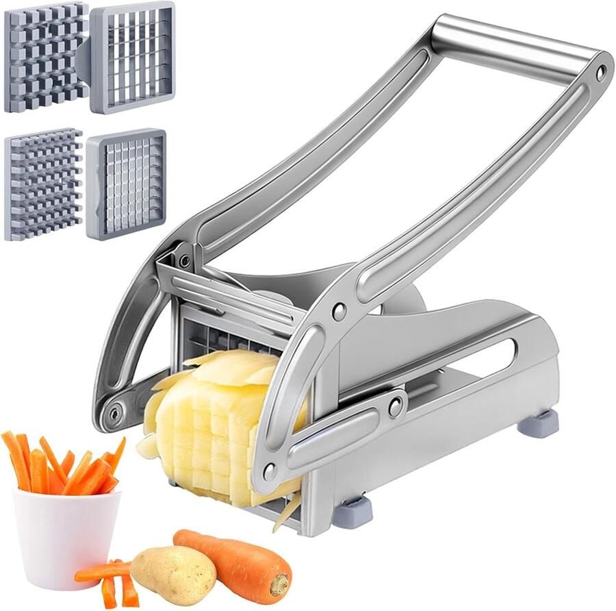 Frietsnijder roestvrij staal frietpers met 2 mesmaten (36 64 rooster) frietsnijder met antislip rubberen basis frietsnijder voor hele aardappelen wortelen komkommers uien
