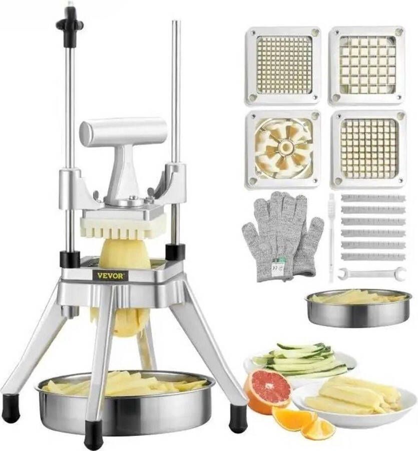 Frietsnijder Set Frietsnijder Patatsnijder Roestvrijstaal 4 bladen Inclusief RVS schaal 9 kg