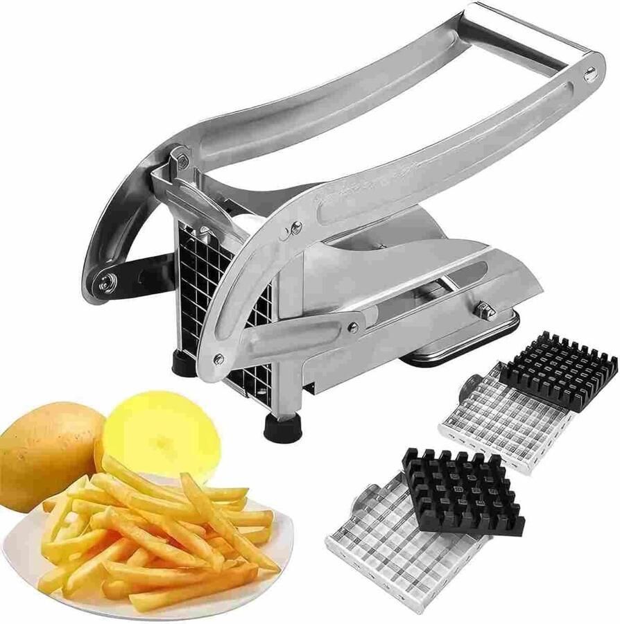 Frietsnijder van roestvrij staal met 2 mesjes frietsnijder voor aardappelen met antislip zuignaptechnologie frietpers van roestvrij staal aardappelsnijder
