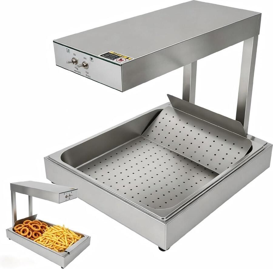 Frietwarmer Warmhoudkast Horeca Efficiënte Verwarming 56x33x46.5 cm Zilver